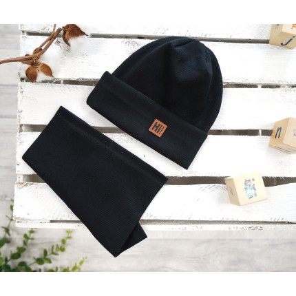 Czarny komplet HI! czapka + komin wiosna/jesień