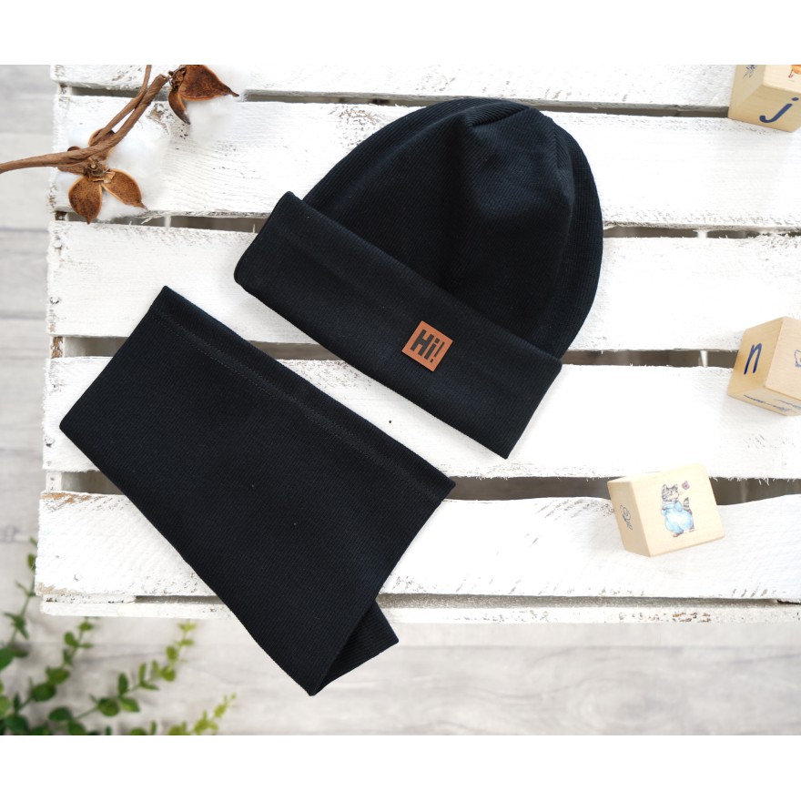 Czarny komplet HI! czapka + komin wiosna/jesień