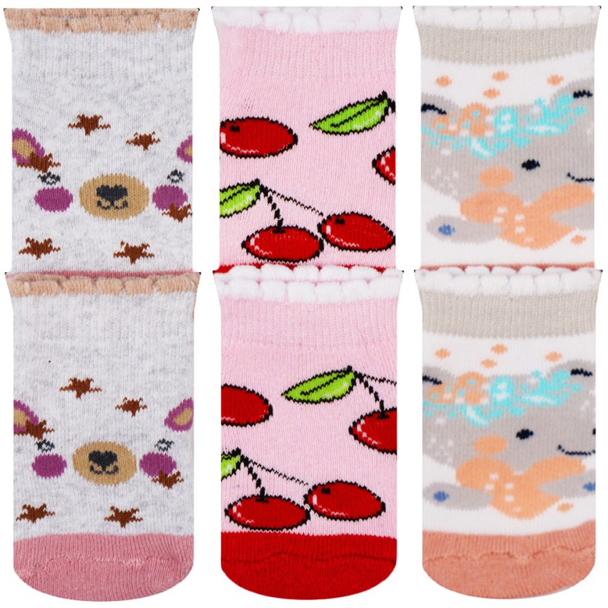 3pak SKARPETKI frotte ciepłe skarpety dziewczęce D-48 WISIENKI