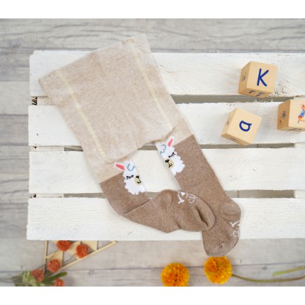 RAJSTOPY bawełniane kremowo-brązowe z owieczkami wzór 595