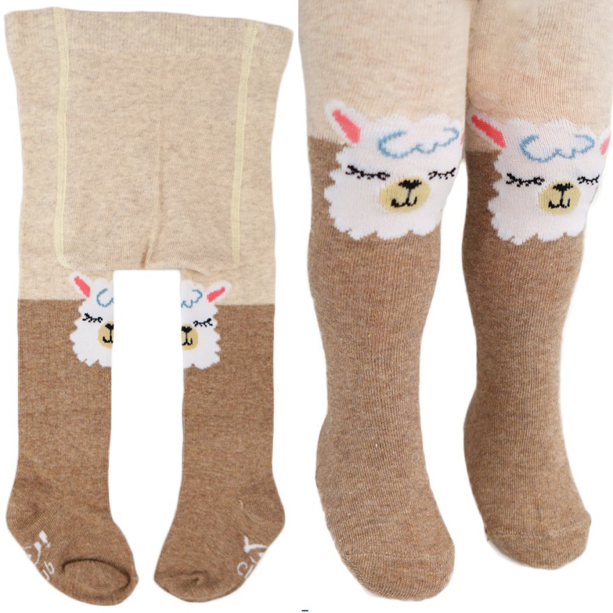 RAJSTOPY bawełniane kremowo-brązowe z owieczkami wzór 595