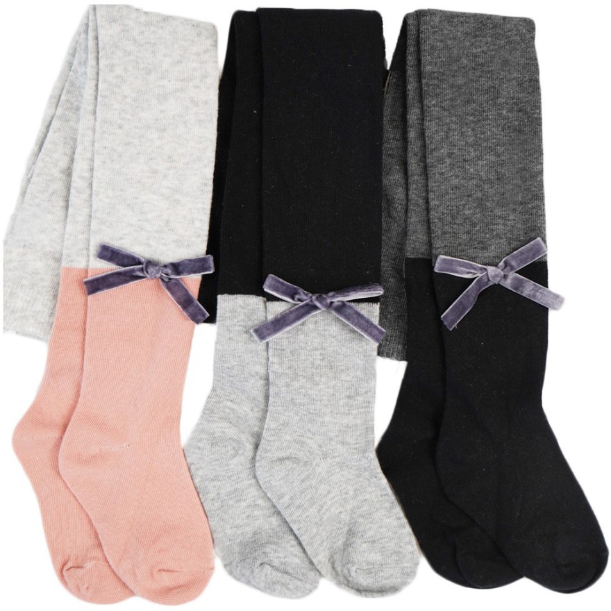 3pak RAJSTOPY bawełniane dwukolorowe z kokardką