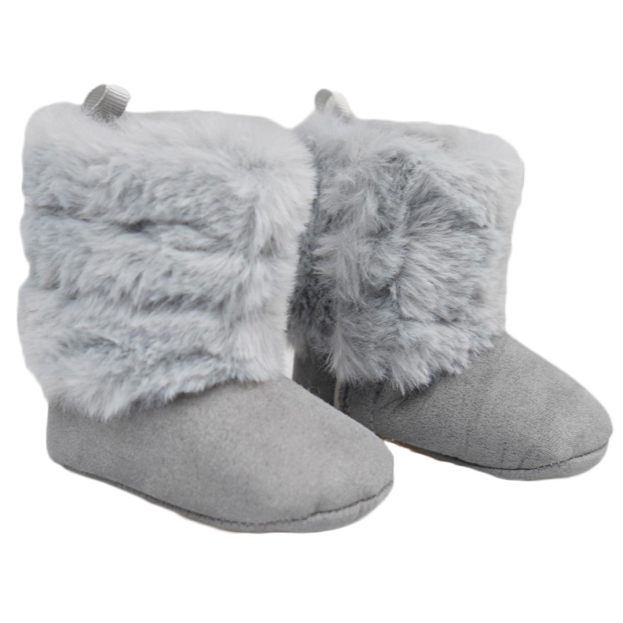 Szare buty NIECHODKI z futerkiem BUCIKI dziewczęce