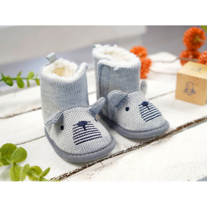 Szare buty NIECHODKI z misiem futerko BUCIKI dziecięce