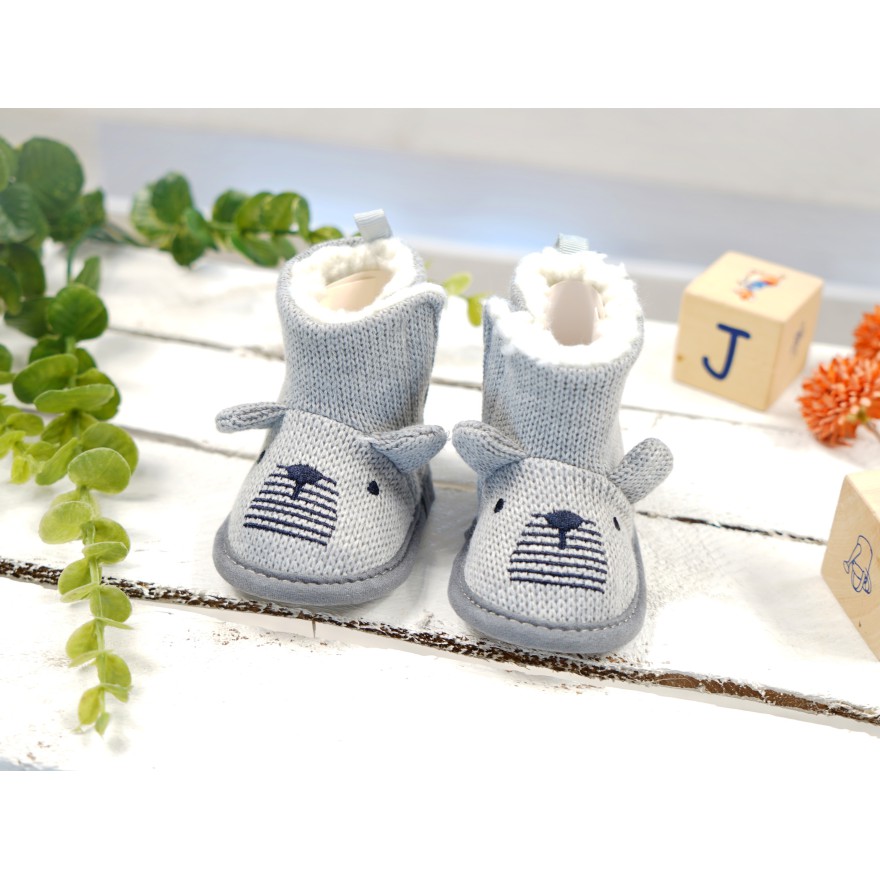 Szare buty NIECHODKI z misiem futerko BUCIKI dziecięce