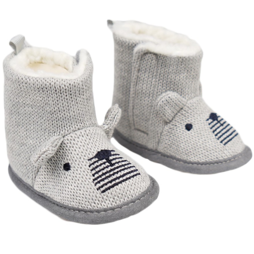 Szare buty NIECHODKI z misiem futerko BUCIKI dziecięce