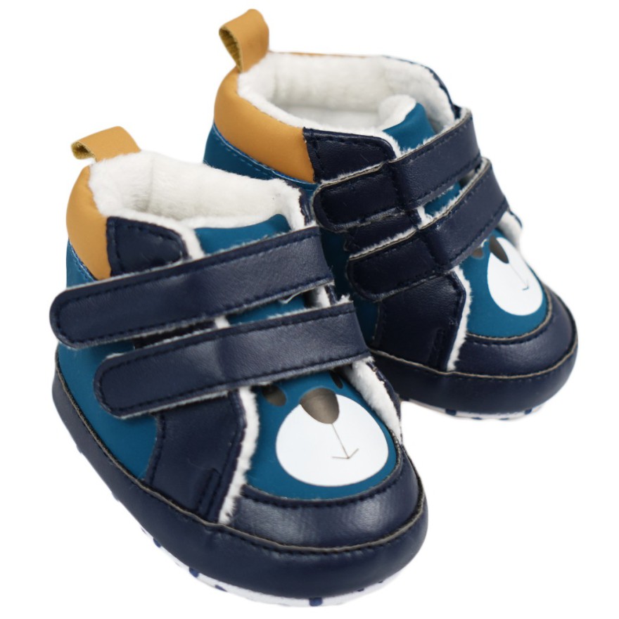 Granatowo- butelkowe buty NIECHODKI z misiem BUCIKI chłopiece