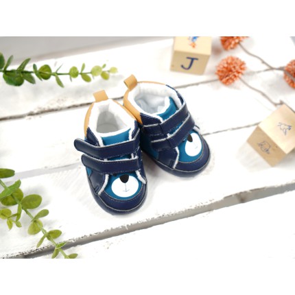 Granatowo- butelkowe buty NIECHODKI z misiem BUCIKI chłopiece