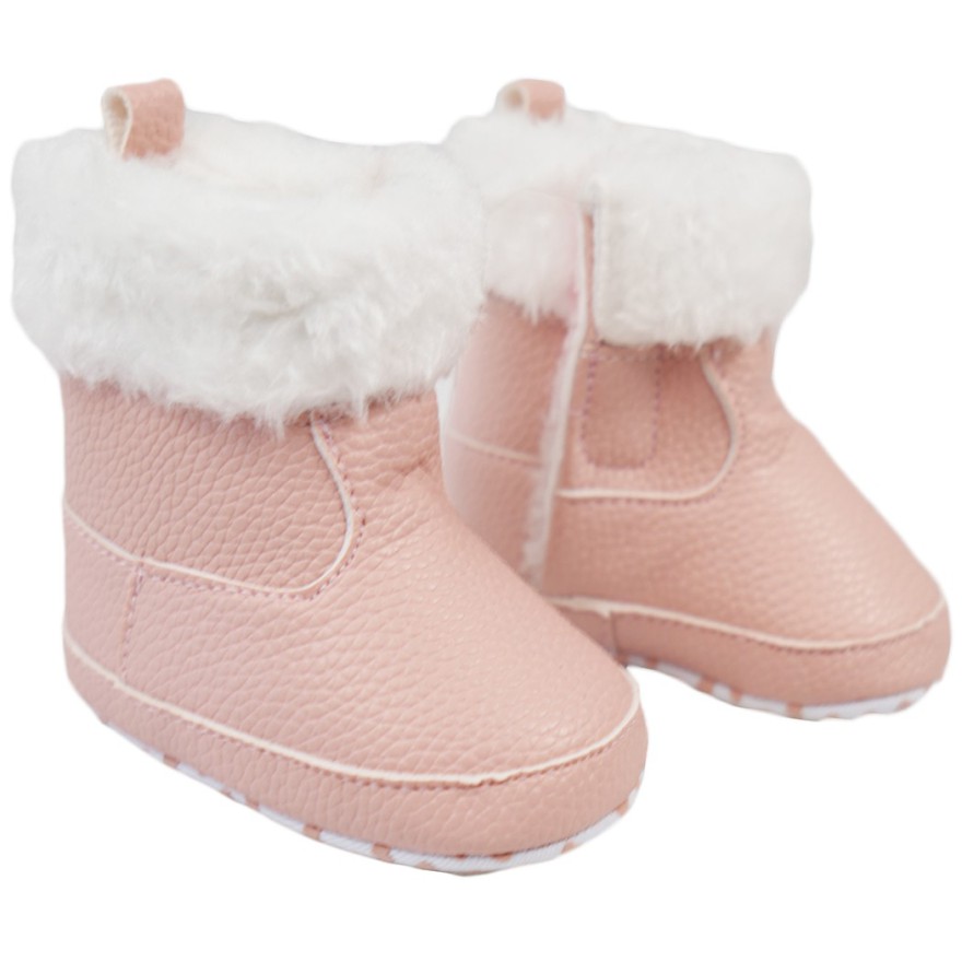 Różowe buty NIECHODKI białe futerko BUCIKI dziewczęce