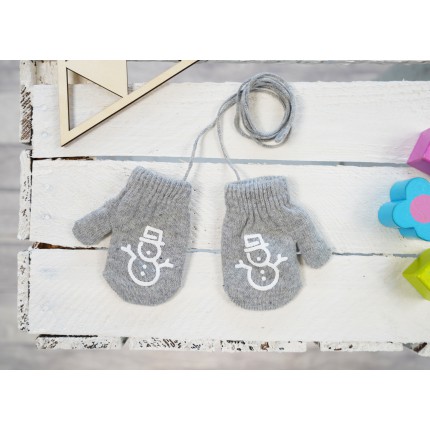 Szare RĘKAWICZKI ciepłe 1P na sznurku BAŁWANEK r. 56-86