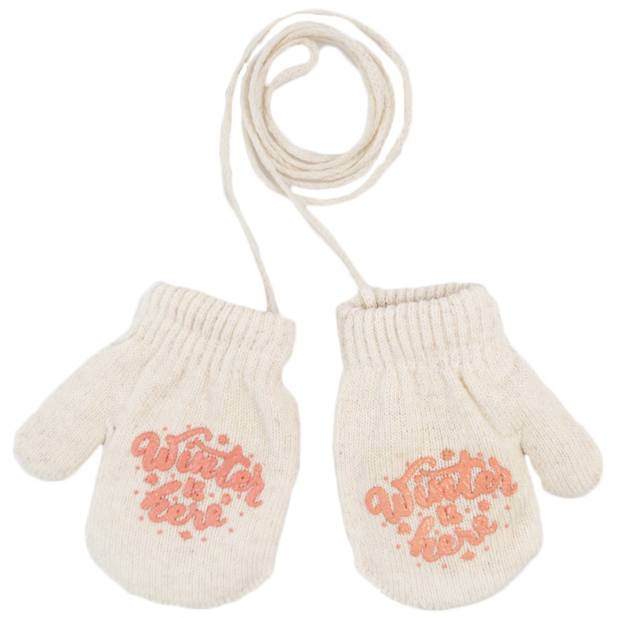 Kremowe RĘKAWICZKI ciepłe 1P na sznurku WINTER r. 56-86