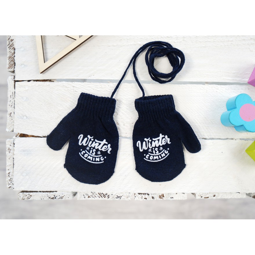 Granatowe RĘKAWICZKI 1P na sznurku WINTER r. 56-86