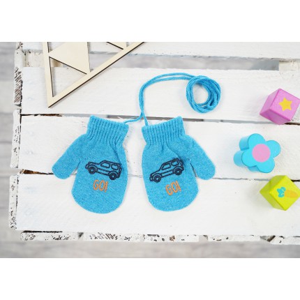 Turkusowe RĘKAWICZKI 1P na sznurku AUTO GO! r. 56-86