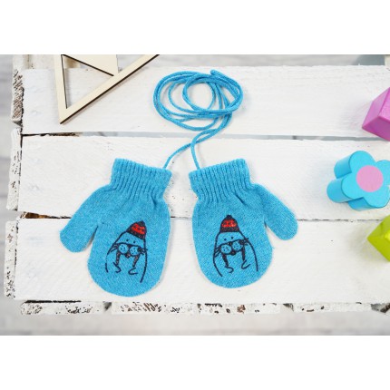 Turkusowe RĘKAWICZKI 1P na sznurku MORS r. 56-86