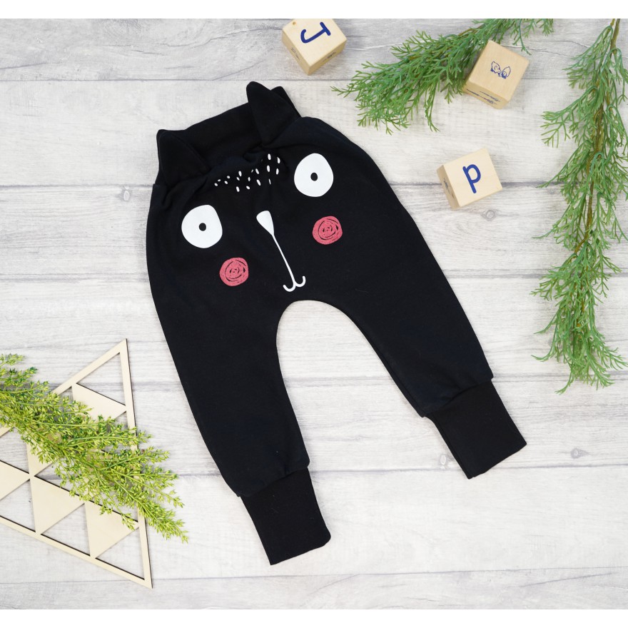 Czarne SPODNIE bawełniane KOT półśpiochy wiosna jesień