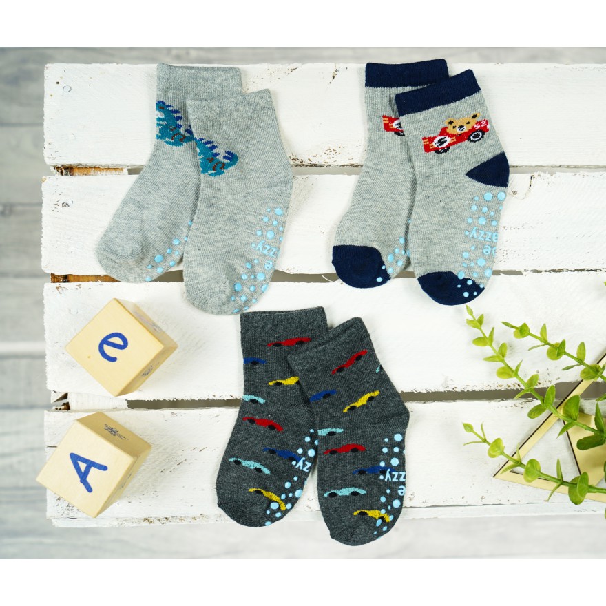 3 PAK SKARPETKI z ABS MIŚ W AUCIE skarpety chłopięce C-45