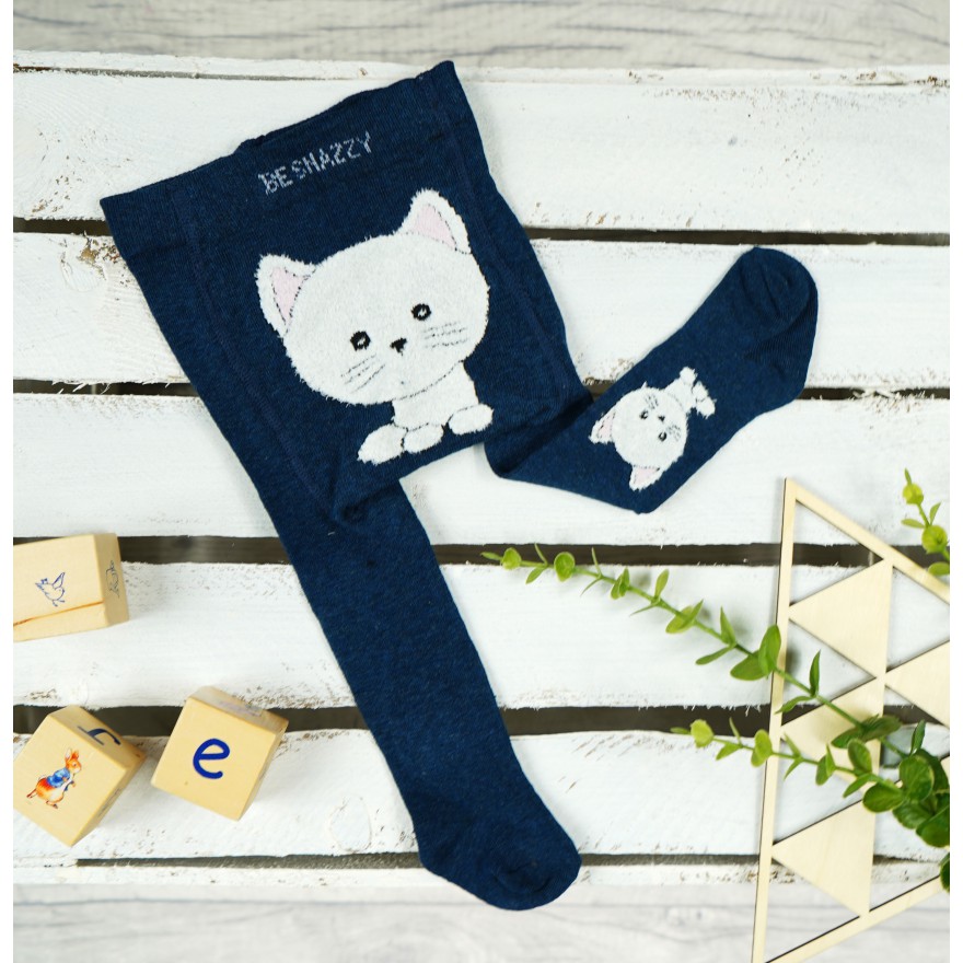 RAJSTOPY niemowlęce granatowe z kotkiem wzór 600