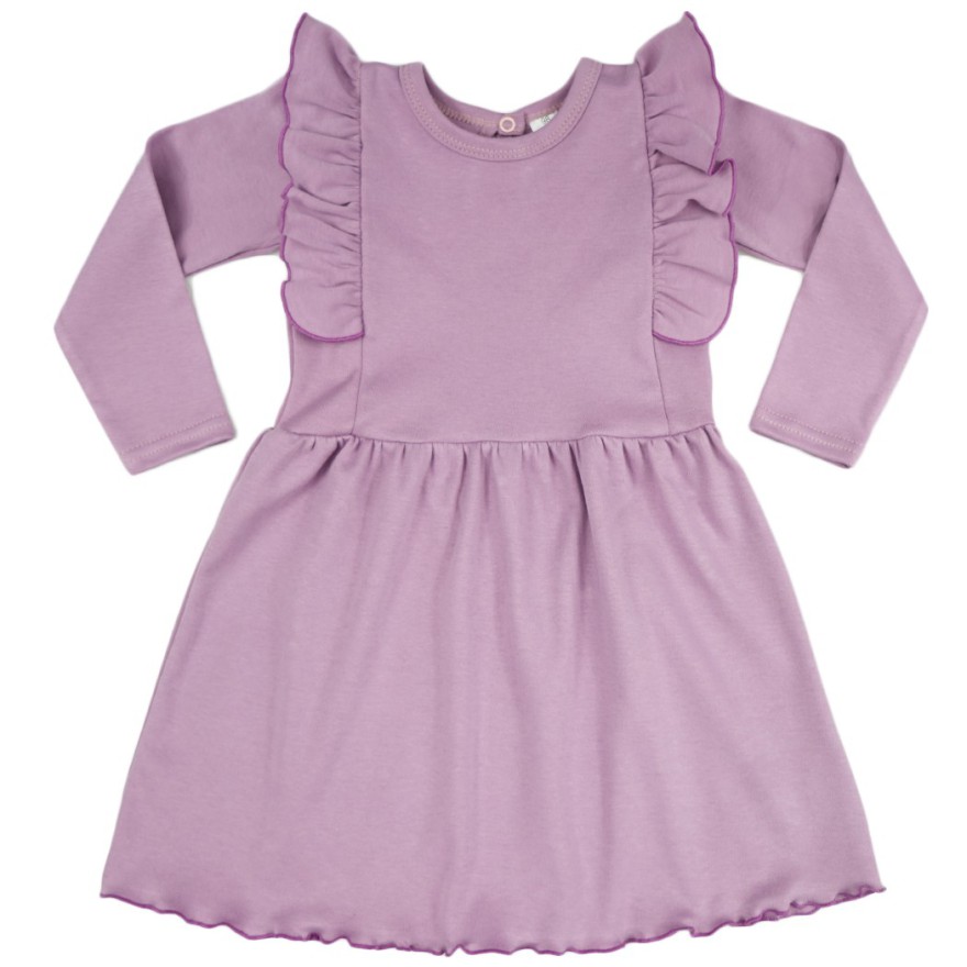 Wrzosowa SUKIENKA gładka z falbanką długi rękaw