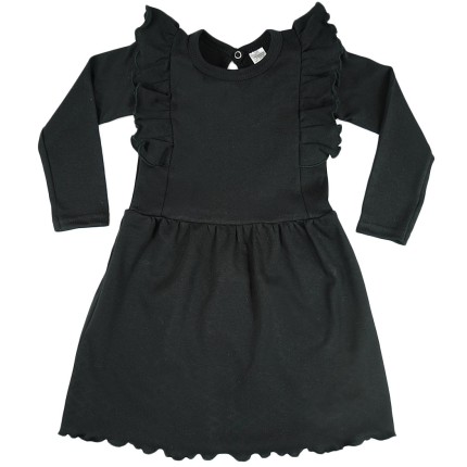 Czarna SUKIENKA gładka z falbanką długi rękaw