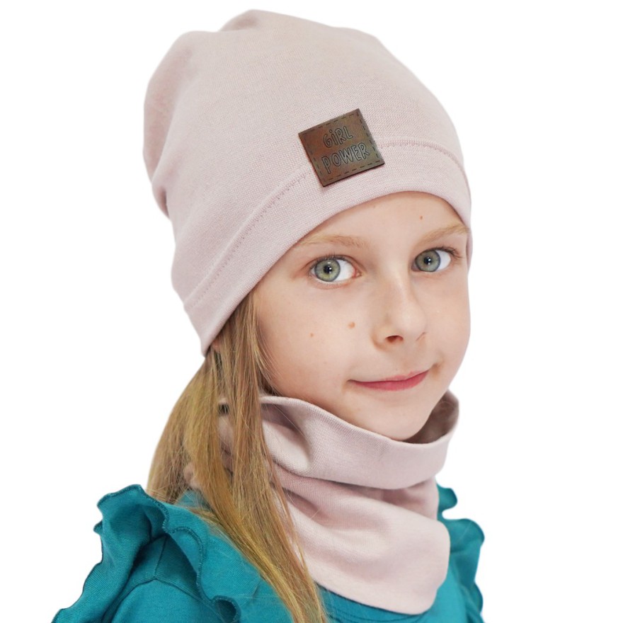 Brudny róż komplet GIRL POWER czapka + komin wiosna/jesień