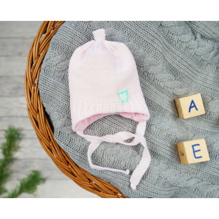 Jasno różowa czapka zimowa dla noworodka: czapeczka na zimę Misiaczek