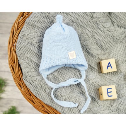 Niebieska czapka zimowa dla noworodka: czapeczka na zimę Misiaczek