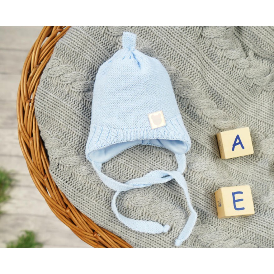 Niebieska czapka zimowa dla noworodka: czapeczka na zimę Misiaczek