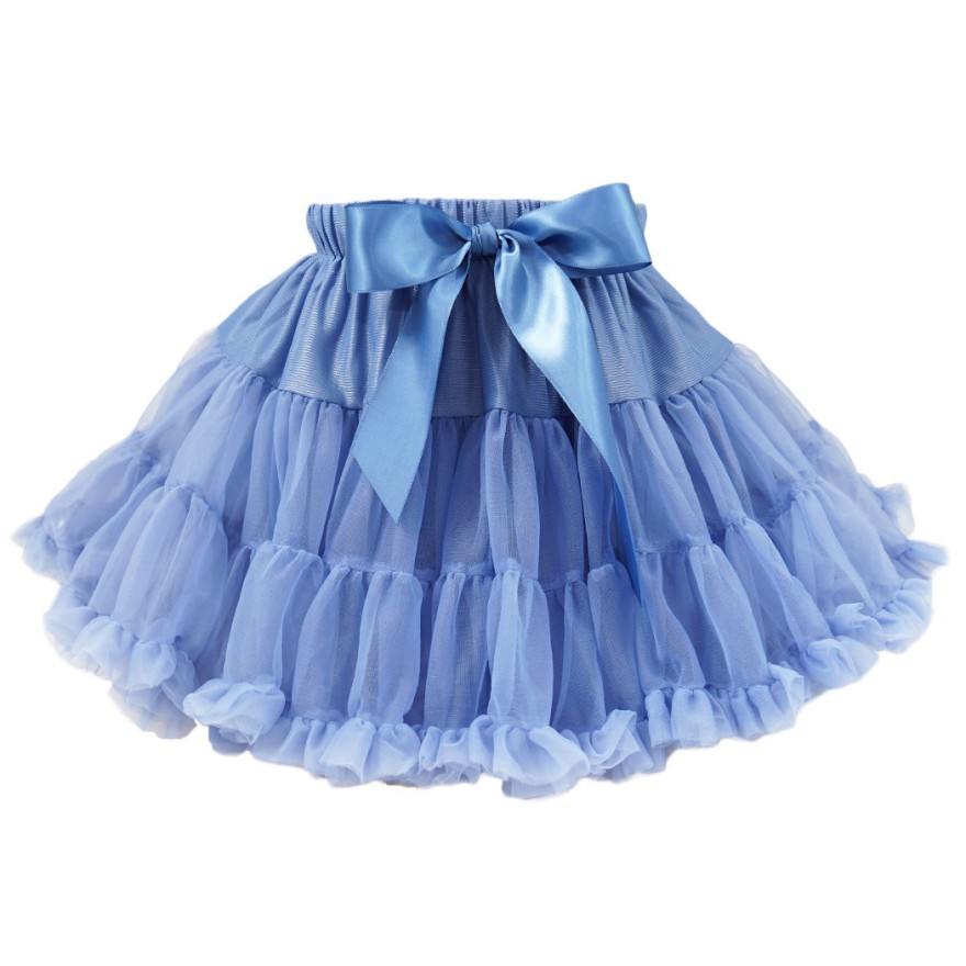 Puszysta niebieska SPÓDNICZKA tiulowa z falbankami, szkoła