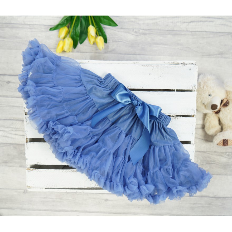 Puszysta niebieska SPÓDNICZKA tiulowa z falbankami, szkoła