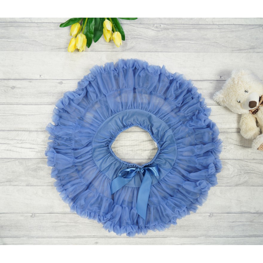 Puszysta niebieska SPÓDNICZKA tiulowa z falbankami, szkoła