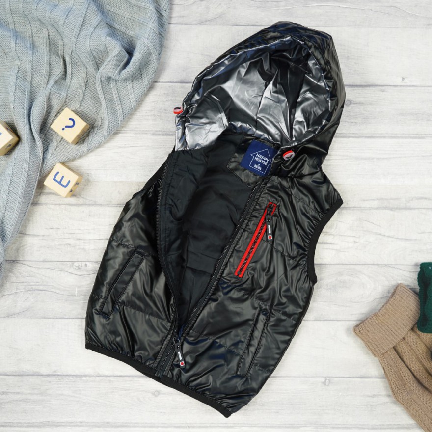 Czarna KAMIZELKA BRAVE metalik bezrękawnik chłopięcy