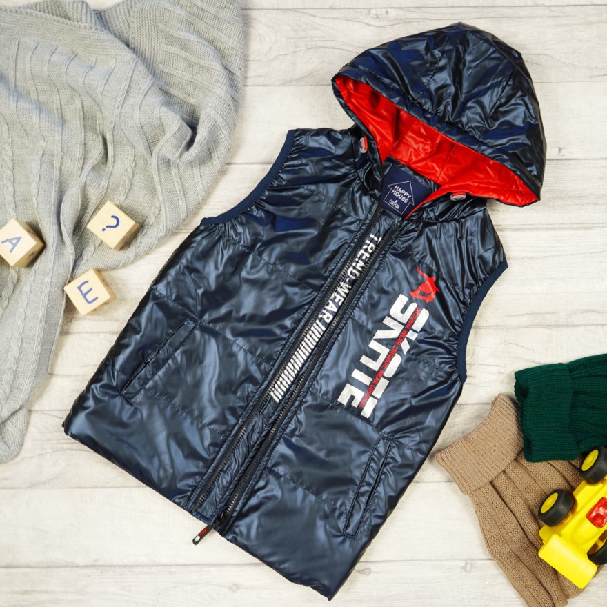 Granatowa KAMIZELKA SKATE metalik bezrękawnik chłopięcy