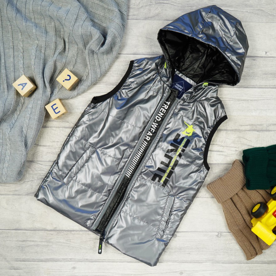 Szara KAMIZELKA SKATE metalik bezrękawnik chłopięcy