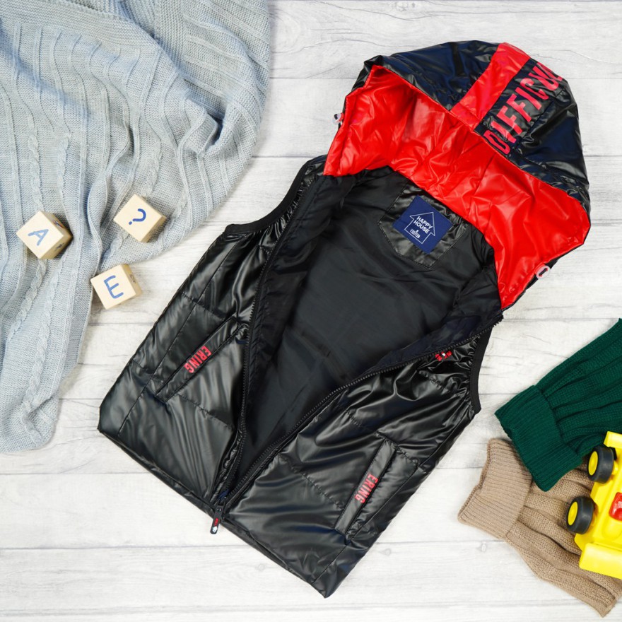 Czarna KAMIZELKA BROOKLYN metalik bezrękawnik chłopięcy