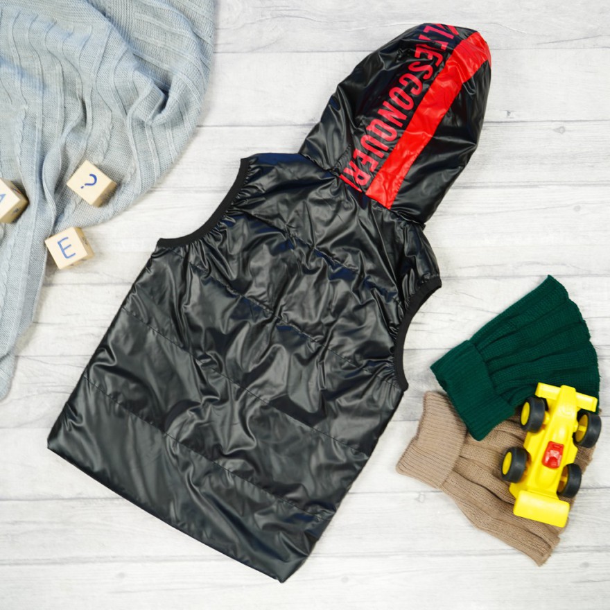 Czarna KAMIZELKA BROOKLYN metalik bezrękawnik chłopięcy