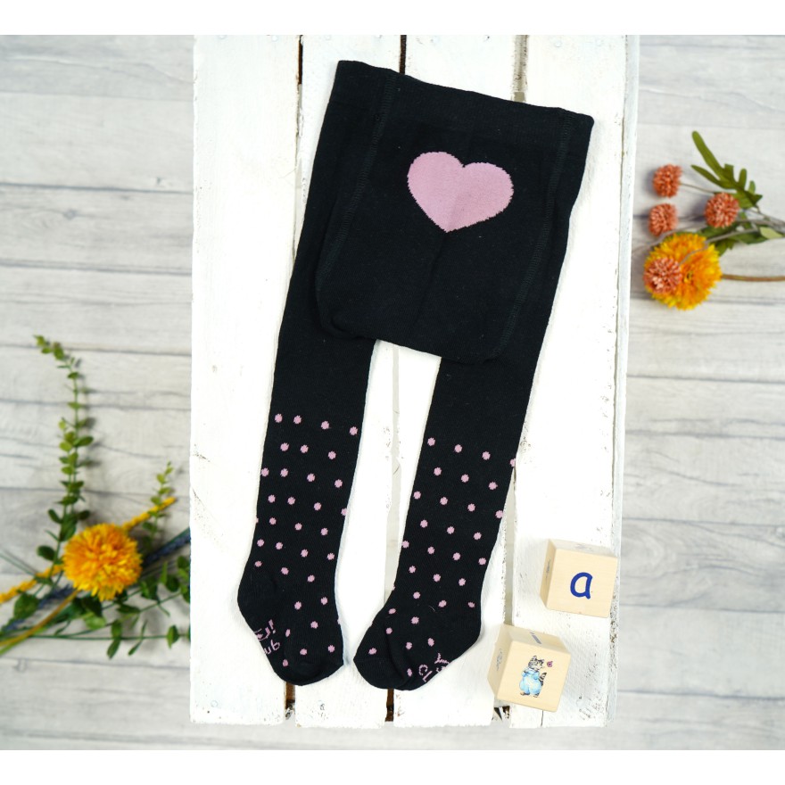 RAJSTOPY dziecięce czarne z różowym sercem wzór 626