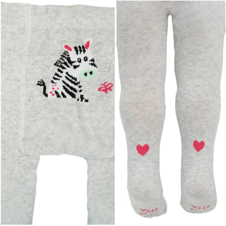 RAJSTOPY dziecięce szare z zebrą wzór 629