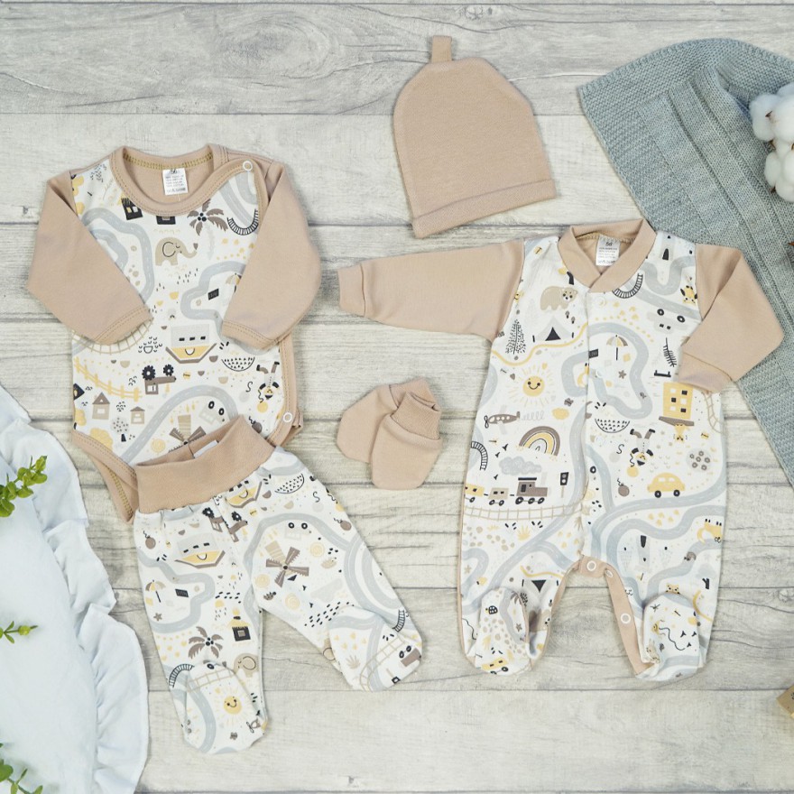 WYPRAWKA WCZEŚNIAK do szpitala 5 części beżowa historyjka