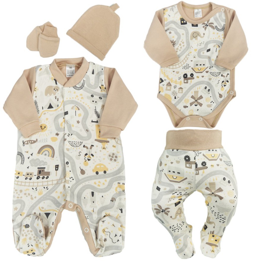 WYPRAWKA WCZEŚNIAK do szpitala 5 części beżowa historyjka