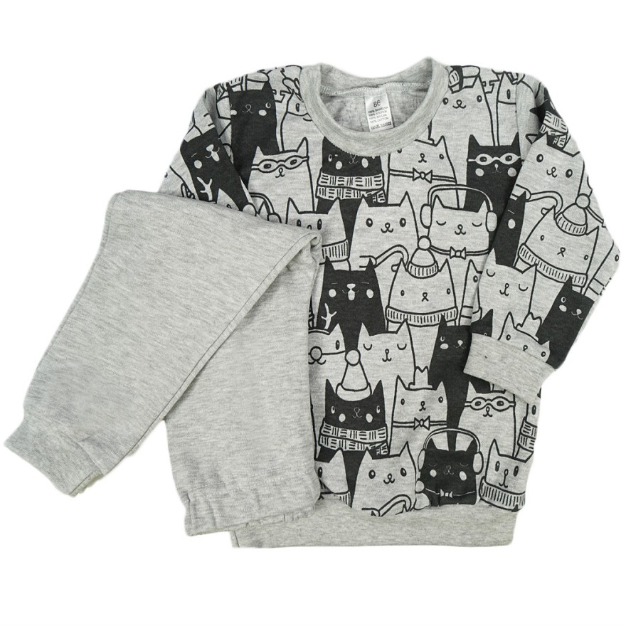 Szara PIŻAMA w kotki długi rękaw wzór 411