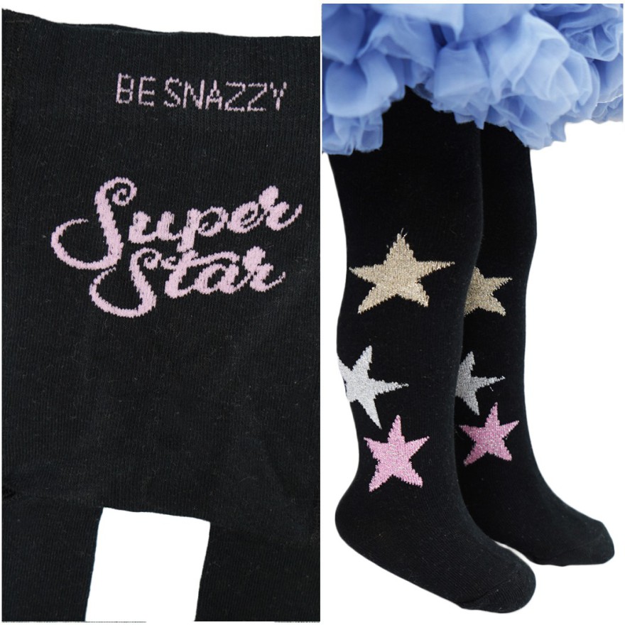 RAJSTOPY dziewczęce czarne w gwiazdki wzór 637