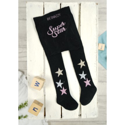 RAJSTOPY dziewczęce czarne w gwiazdki wzór 637