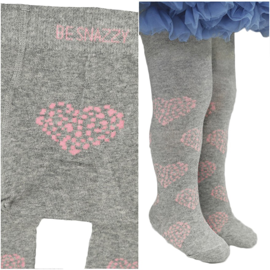 RAJSTOPY dziewczęce szare w serca wzór 638