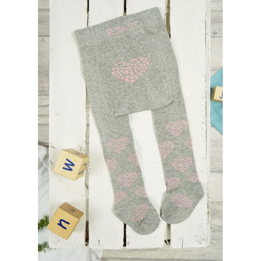 RAJSTOPY dziewczęce szare w serca wzór 638