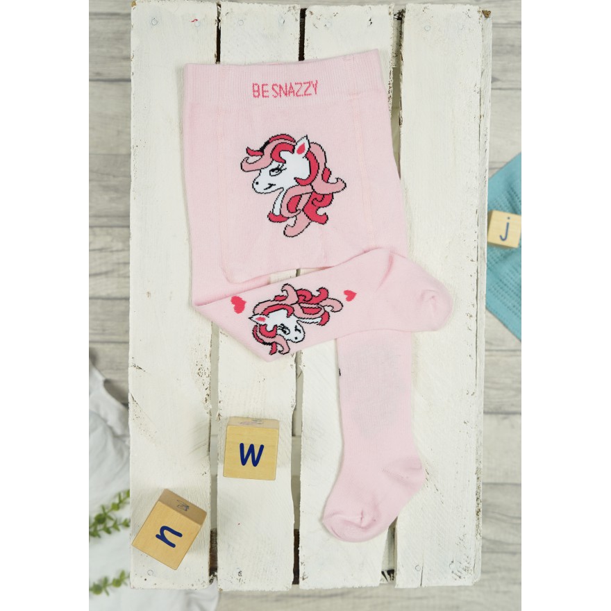 RAJSTOPY dziewczęce różowe z konikiem wzór 639