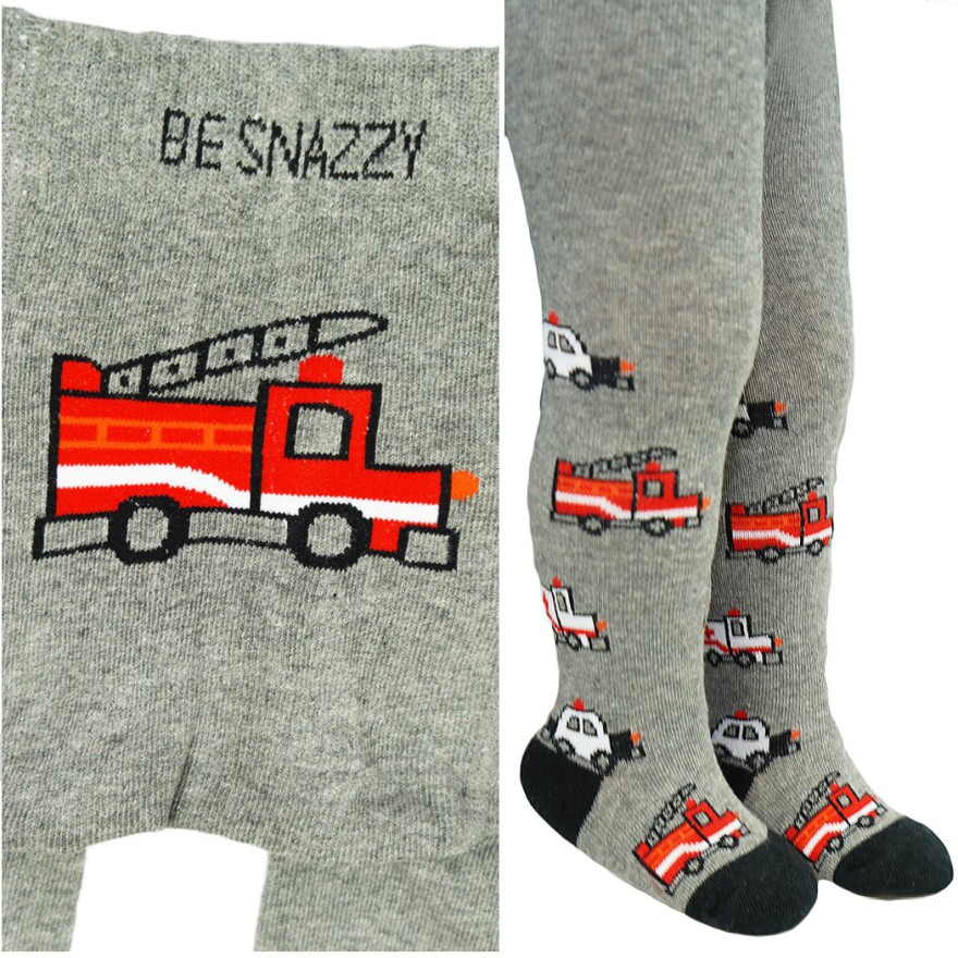 RAJSTOPY chłopięce szare ze strażą pożarną wzór 647