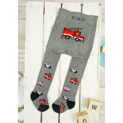 RAJSTOPY chłopięce szare ze strażą pożarną wzór 647
