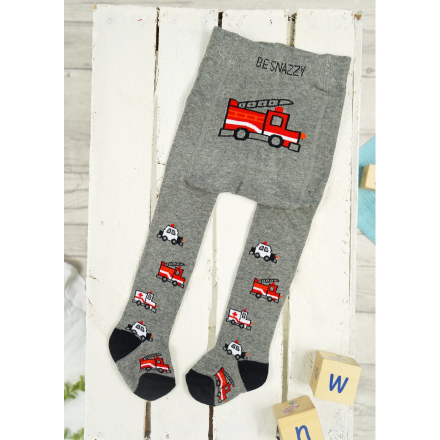 RAJSTOPY chłopięce szare ze strażą pożarną wzór 647