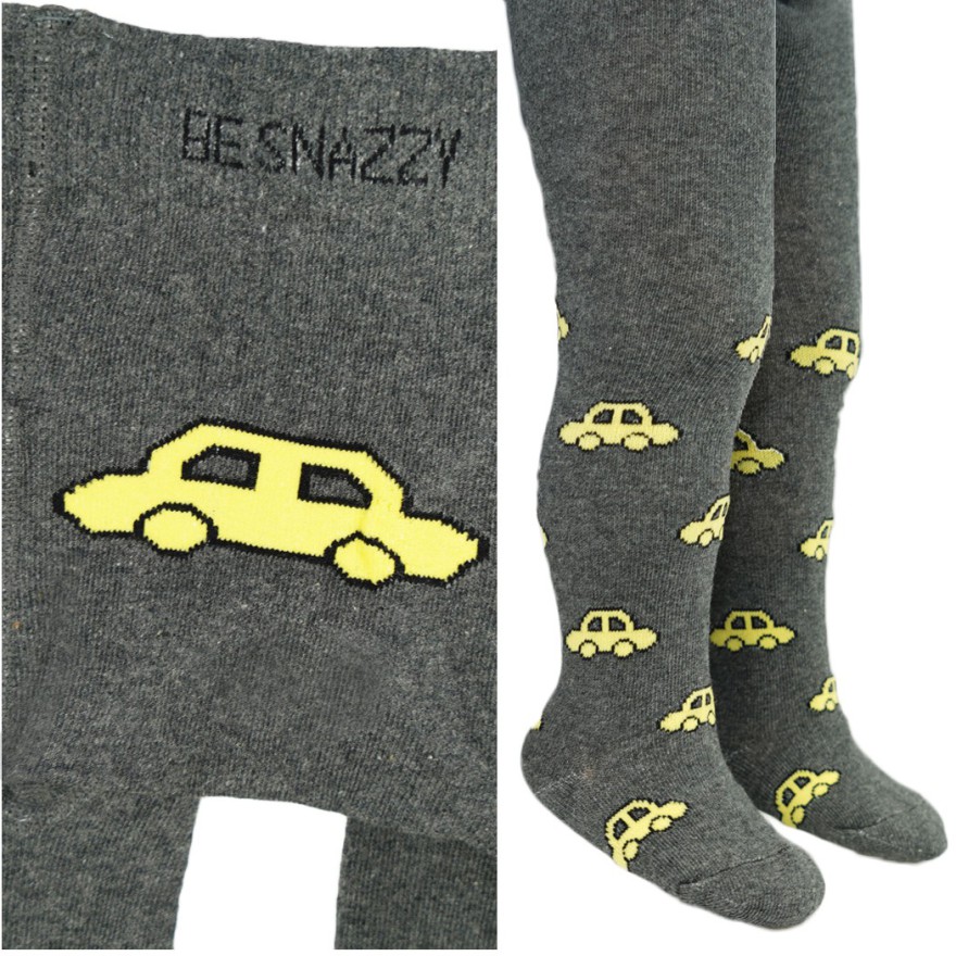 RAJSTOPY chłopięce grafitowe z żółtymi autami wzór 648
