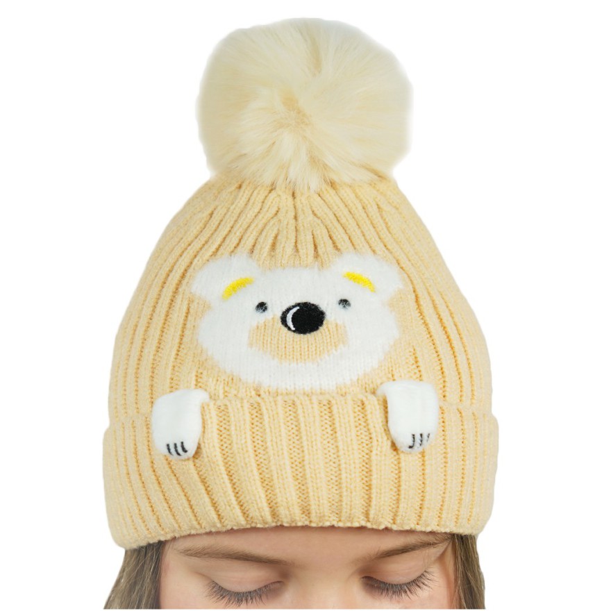 Beżowa czapka MIŚ z pomponem